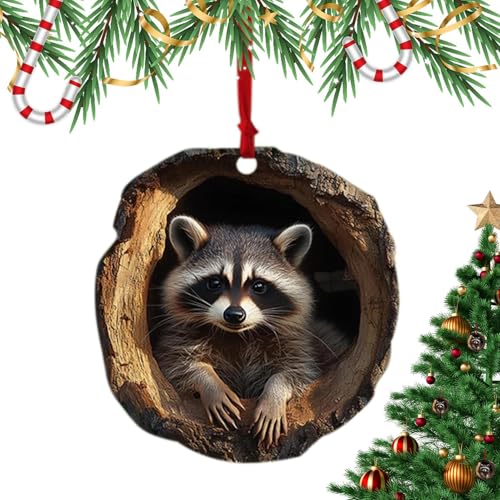 Weihnachtsornament des Waschbärs – Anhänger aus 2D-Acryl mit festlichem Motiv | Hängende Dekoration für Weihnachtsbaum, Decke, Wand, saisonale Dekoration für Wohnzimmer, Schlafzimmer, Garten Ave