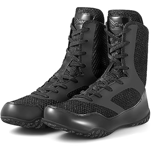 KUANG QUAN Wrestling Boxing Shoes,Men's High Top Boxing Boots,Women's Non-Slip Boxing Boots,Sports,Fighting,Fitness,Weightlifting,Martial Arts,Boxing Boots-Black, Black, 9.5 Cover