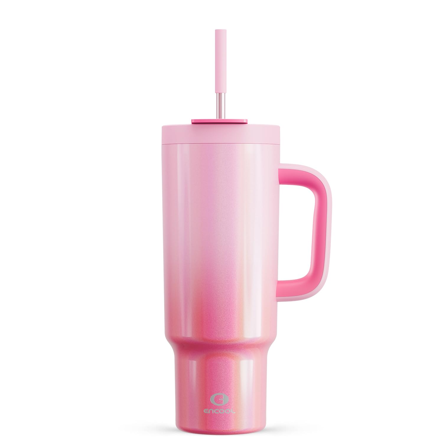 ENCOOL 40 oz Tumbler with Handle and Straw, 100% Leakproof Insulated Tumbler with Lid and Straw, Stainless Steel Travel Mug, Keeps Cold for 34 Hours, Car Cup Holder Friendly (Flamingo)
