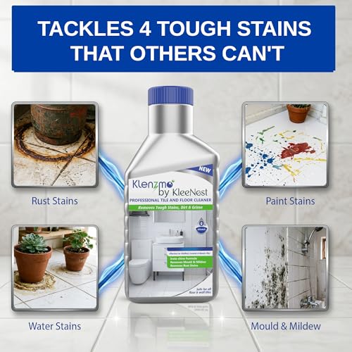 Image of Klenzmo by Kleenest Professional Tile & Floor Cleaner - 2 in 1 Formula | Removes Rust, Paint & Water Stains Effective on Mould & Mildew | Insta-Shine Safe for Vitrified, Ceramic & Mosaic Tiles | 850ml