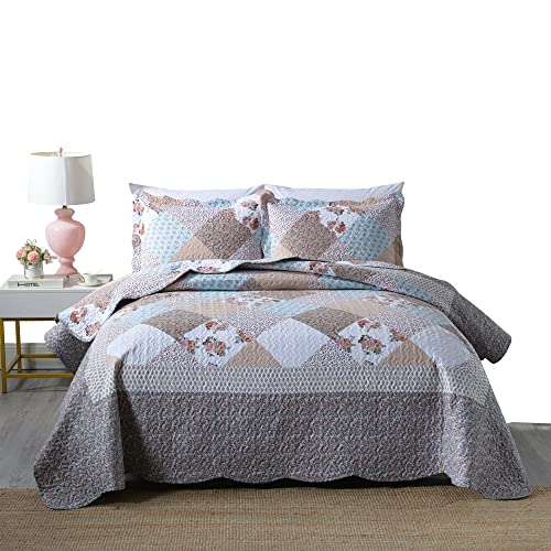 MarCielo 3 Piece Quilt Set Lightweight Bedspread Set Coverlet Set B75 (Brown, King)