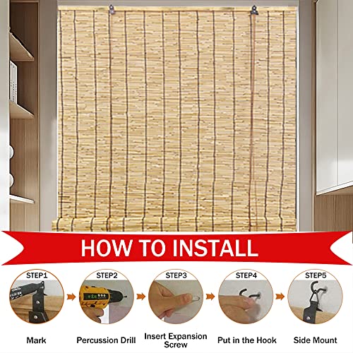 Reed Roller Blinds,Retro Bamboo Roll Up For Outdoor,Natural Bamboo Blinds For Windows,Reed Curtains For Patio,Porch Blackout Shades Rolling,Roman Roller Blinds With Lift,Breathable,Privacy,Custom Size - Image 5