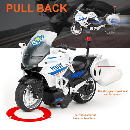 Image of Police Motorcycle Toy - Pull Back Motorcycle Toys, Tiny Gift with Music Lighting, Latte Motorcycles Toy for Kids Boys Age 3-8 Year Old [Multicolor] (Future-Multicolor)