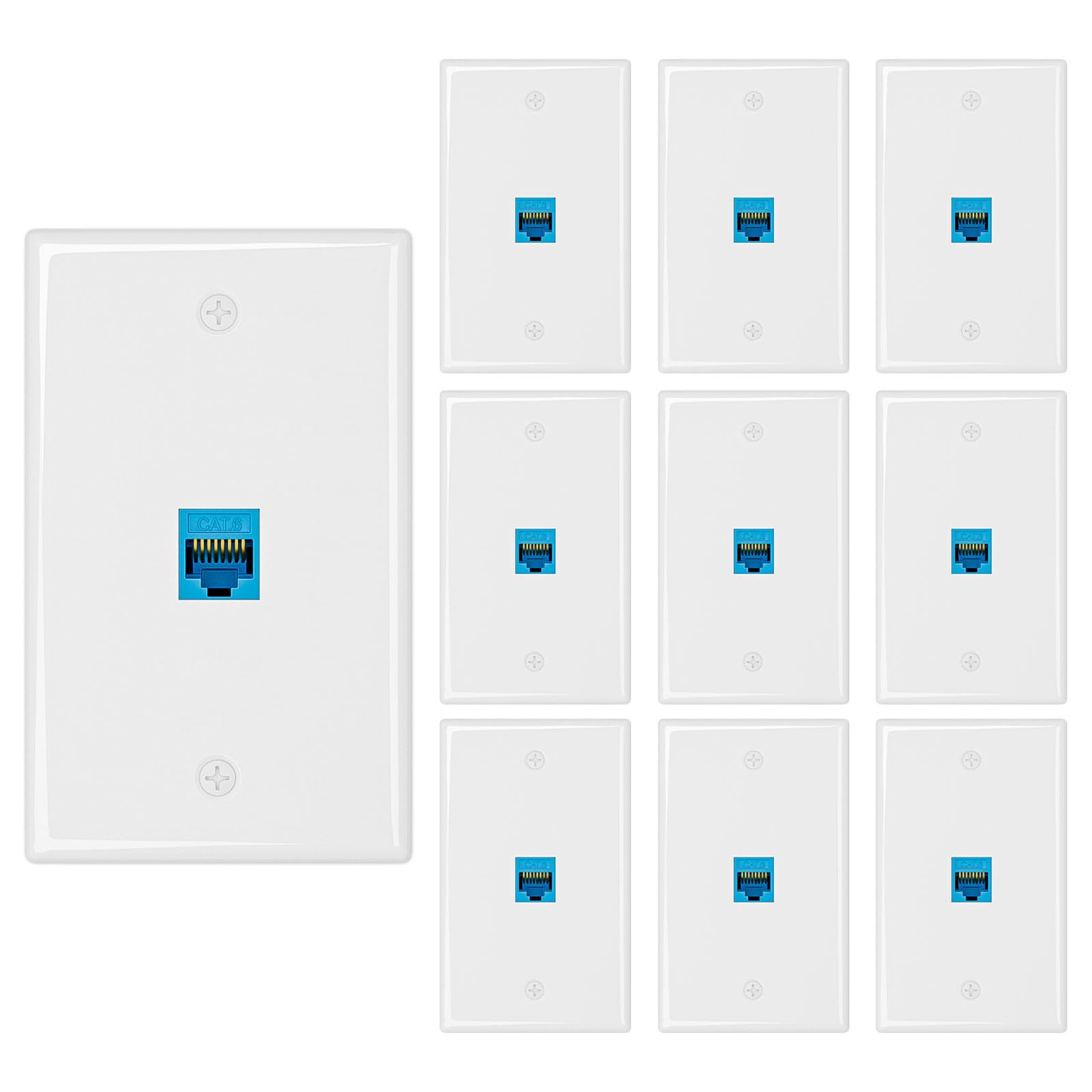 iwillink Lot de 10 plaques murales Ethernet, 1 port Keystone Jack avec coupleur RJ45 Keystone, plaque murale Cat6 femelle vers femelle, bleu
