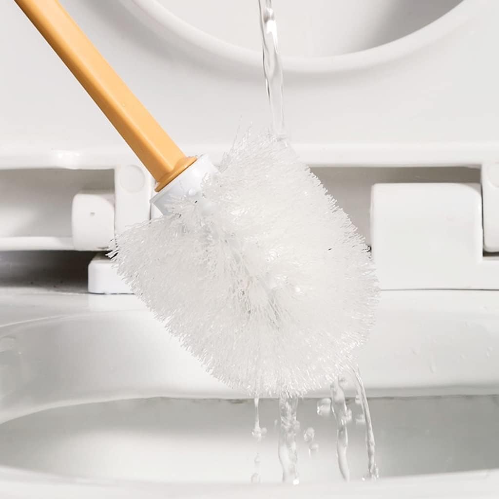 Toilet Brush Holder Toilet Brush Holder Household Toilet Cleaning Brush, Bathroom Long Handle Cleaning Brushs with Base 360° No Dead Angle Toilet Brush Set Toilet Brush Holders(Yellow)