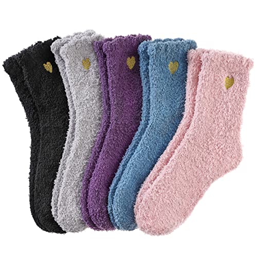 Mqelong Womens Super Soft Fuzzy Cozy Home Sleeping Socks Microfiber Winter Warm Slipper Socks (5 Pairs Hearts) #TOP26