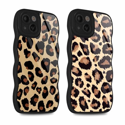 Xylota 2 Pieces Cover for iPhone 15 6.1 Inches, Waveform Case with Aesthetic Leopard Designs for Girls Women, Thin Soft Silicone TPU Bumper Shockproof Protective Phone Case for iPhone 15, 03 Xylota 2 Pieces Cover for iPhone 15 6.1 Inches, Waveform Case with Aesthetic Leopard Designs for Girls Women, Thin Soft Silicone TPU Bumper Shockproof Protective Phone Case for iPhone 15, 03