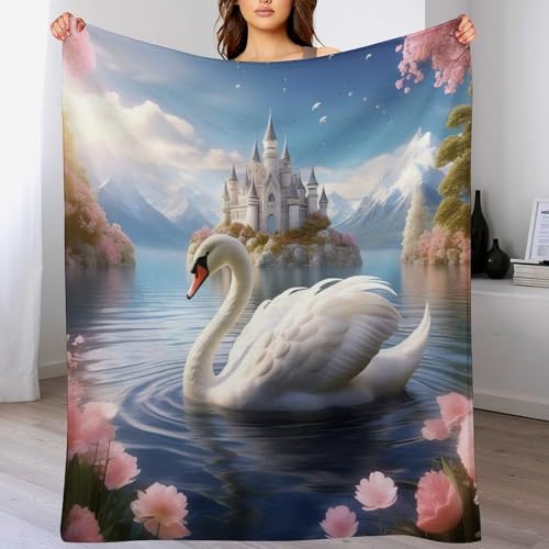Manta de franela suave para sofá de 130 x 150 cm con dibujos de cisnes para invierno 2