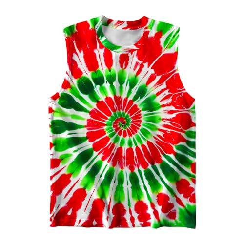 Image of DMPROD Kids Tie Dye Shirt Size 5-14 Years Sleeveless T Shirts Children Tank Tops Hippies Senior Tees for Boys Girls