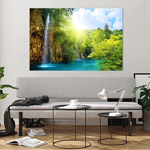 Deco cadre salon cascade moderne grand tableau en verre horizontal