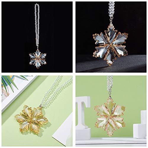 Image of Crystal Snowflake Car Rear View Mirror Pendant Xmas Car Hanging Ornament Car Charm, Champagne