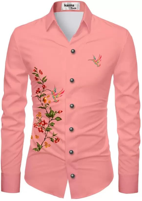Men's Polycotton Regular Fit Printed Unstitched Shirt Fabric 2.25 Meters with Elegant Design For Casual Outings, Parties, Festivals (Pink-B)-image-38