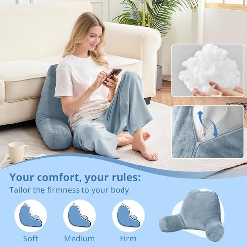 Image of Sasttie Reading Pillow for Bed, Back Pillow for Sitting Up, Greyish Blue