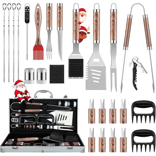 DRAGON RIOT Grillbesteck Set aus Edelstahl, 29 Stücke Grillset für Männer Geschenk, Premium Grill Zubehör Set mit Spatel im Alukoffer, BBQ Grillbesteck Koffer Hochwertiger Grill Set für Outdoor BBQ