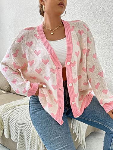 Image of MakeMeChic Women's Plus Size Floral Print Long Sleeve Drop Shoulder Cardigan Coat Pink White, Large Plus