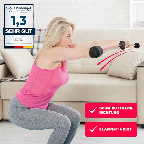 swingfit® Schwingstab [inkl. Tasche, Band & Trainingsplan] - Von Therapeuten empfohlen Swingstick - Gymnastik Schwungstab für Tiefenmuskulatur