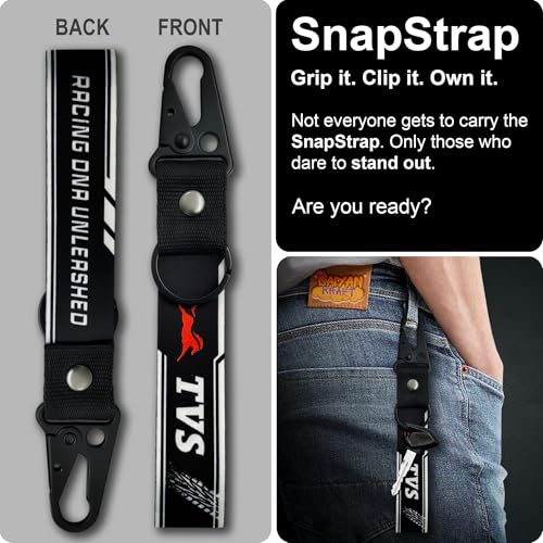 Image of SnapStrap MotoLink Carabiner Keychain Compatible with TVS Bike Strong Heavy-Duty Metal Clip with Fabric Key Ring Bike Accessory (Gunmetal Black)