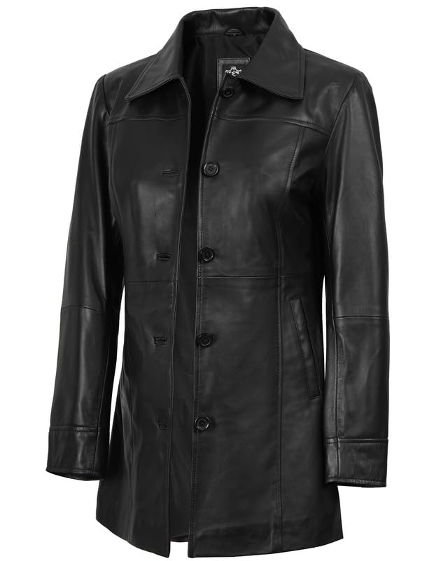 Image of Blingsoul Disc Leather Long Women's Coat (N3) | [1316186] Kandis Black, 2XL