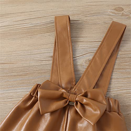 Mercatoo Crianças criança criança bebê meninas manga longa sólida blusa laço couro PU roupas da moda