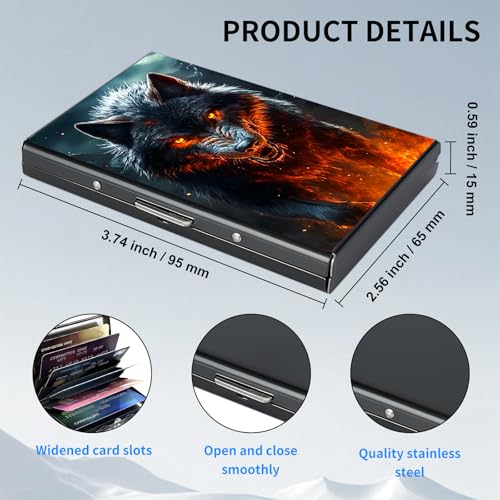 Metal Wallet for Men & Women, Slim RFID Blocking Aluminum Credit Card Holder with 6 Card Slots, Minimalist Front Pocket Wallet Thin Business Travel Holder Case, Fiery Wolf2