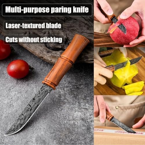Image of Wizbiz Slim Utility Knife for Kitchen Use | Damascus Blade with Handle | Compact EDC Utility Knife for Precision Cutting, Crafting, and Gift Use