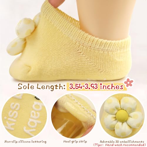 4 Pairs Baby Girl Socks,Flower Non Slip Socks for Newborn Preemie Infant Cute Princess Dress Ankle Sock3