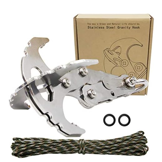 CZS Gravity Hook Stainless Steel Grappling Hook Survival Folding Climbing Claw Serrated Mechanical Claw Military Grade Paracord Rope for Outdoor Activity EDC Tool