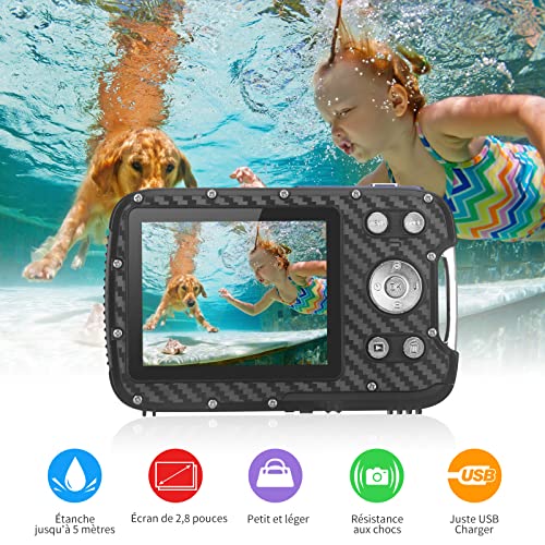 Heegomn Appareil Photo numérique étanche pour Enfants, 16MP Full HD 1080P, Zoom numérique 8X, caméra sous-Marine pour Adolescents/débutants (Bleu) - Image 4