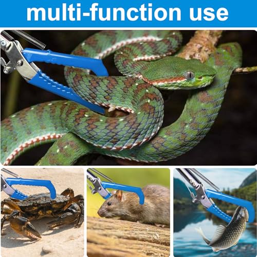 Image of Snake Tong Grabber, 65 Inch Snake Clamping Tool for Safe Snake Handling and Rattlesnake CaptureMade of stainless steel tubing sponge handles and plastic. (blue)