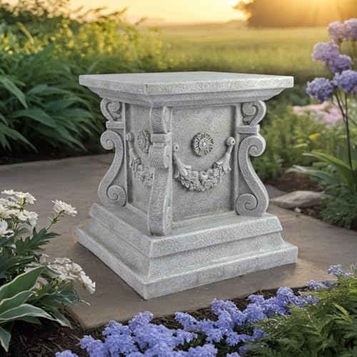 Decorative Roman Column Pedestal English Rosette Indoor Outdoor Sculptural Garden Plinth Base Statue Riser Weatherproof Sturdiness Plinth Base Statue Riser for Statues Flower Pots Decor Cast Stone Resin (1412)