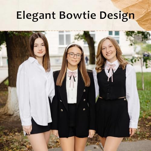 Image of LJBFNN Womens Bow Tie, Clip on Bow Ties Pre Tied Bowtie for Women Girls Ribbon Rhinestone Bow Tie for Shirt Uniform Wedding