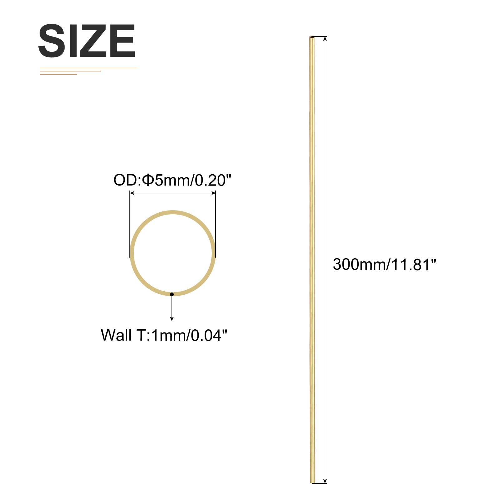 Tubo In Ottone 5mm X 1.5mm X 300mm - 3 Pezzi Per Fai Da Te E Decorazione - Foto 8