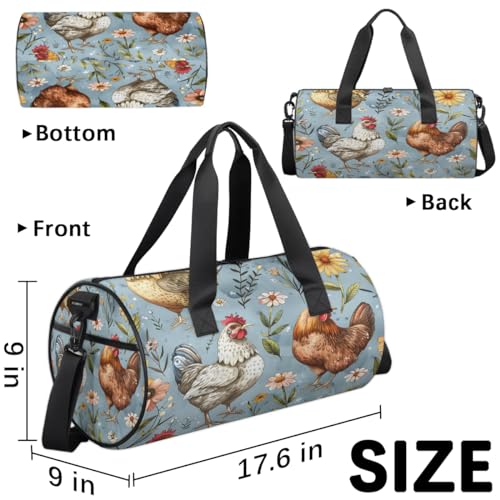 Leaves Chickens Travel Gym Bag Waterproof Sport Dance Bag for Women Men Portable Gymnastics Duffel Bags Canvas Tote Carry on Handbag for Workout Overnight Weekender3