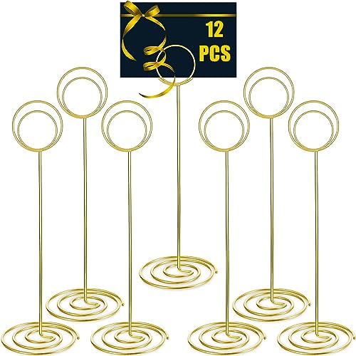 LATERN 12 Stück Tischnummernhalter, 22CM Hoher Tischkartenhalter Draht Bilderständer für Tischkarten Namens Memo Menü in Hochzeitsfeier, Abschlussfeier, Empfang, Restaurant, Heimbüro (Gold)