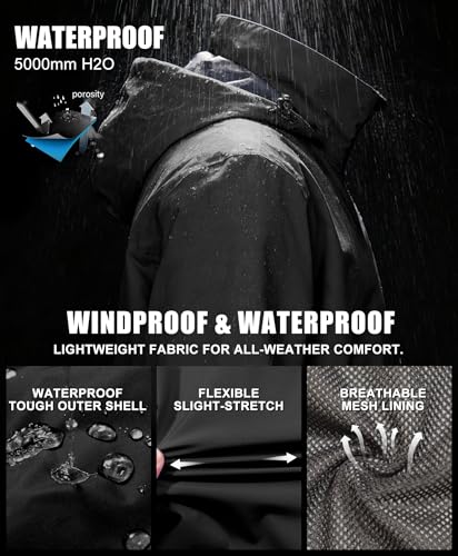 Image of Little Donkey Andy Mens Waterproof Rain Jacket Lightweight Windbreaker Hooded Jacket Packable Raincoat for Outdoor Hiking