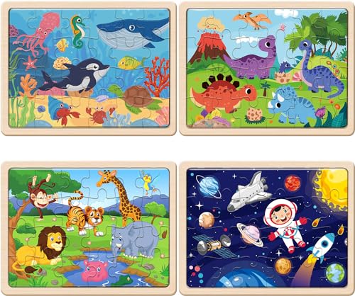 Wooden Puzzles for Kids Ages 3-5 | 4-6, 4 Packs 24 Piece Colorful Wooden Puzzles for Toddler Children, Learning Educational Puzzles Toys for 3 4 5 6 Boys and Girls (Size 11.8"X8.9") - Image 3