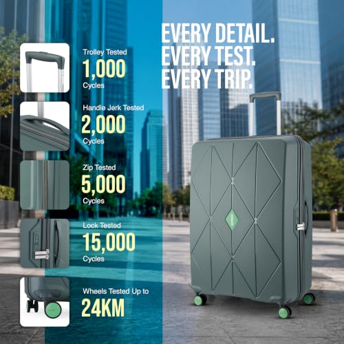 Image of American Tourister Qubiz | Check-in Trolley Bag (68 cm) | 360 8 Wheel Travel Luggage | Hard Case Polypropylene Suitcase | Recessed Combination Lock | Green