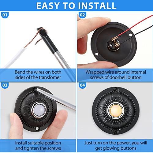 image for Dreyoo Round Metal Doorbell Push Button, Black Wired Lighted Up LED Do