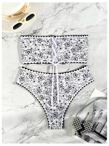 Maillot de bain 2 pièces à lacets et imprimé floral multicolore - 7