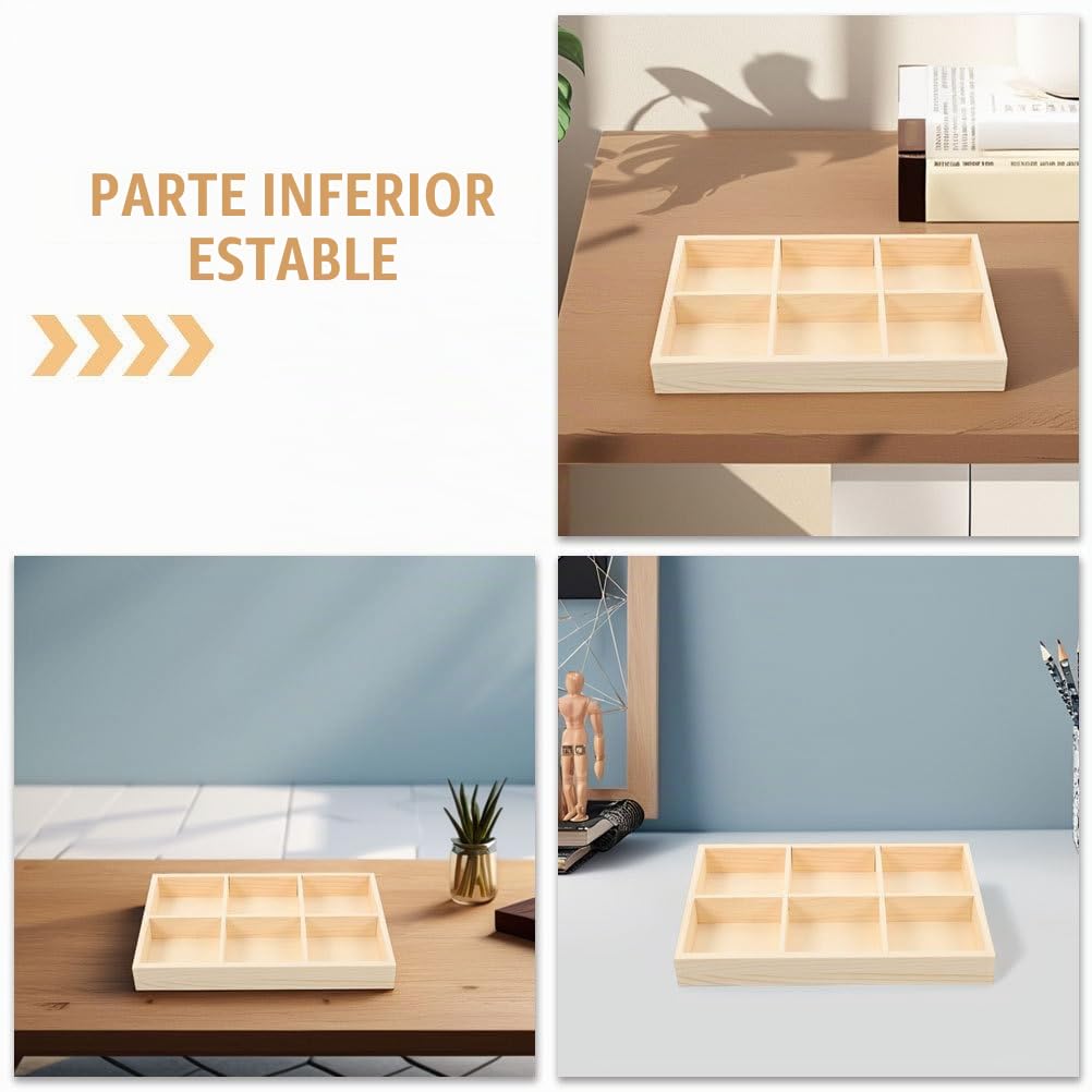 Cabilock Caja Organizadora De Madera Con Compartimentos Divididos 9 Secciones Bandeja De Almacenamiento Multifuncional Para Escritorio Materiales De Arte Crayones Oficina Y Hogar