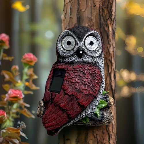 LED Solar hibou mur suspendu lumière, lampe de décoration de l'atmosphère extérieure, mignon résine hibou yeux lumineux jardin paysage lumière.