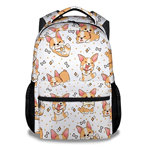 COOPASIA Cute Corgi Backpack 16 Inch Dog Theme Bookbag with Adjustable Straps Durable Lightweight Large Capacity School Backpack for Kids Girls Boys