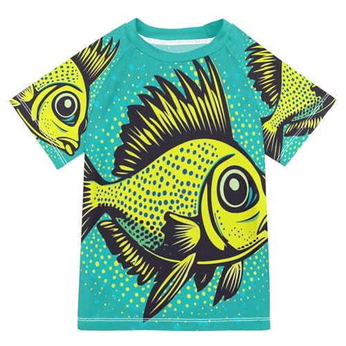 Jucciaco Boys Swing Shirts Fish Novelty Cartoon Yellow Rashguard Short Sleeve Kids T-Shirts Sun UPF 50+