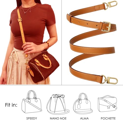 Image of Genuine Vachetta Leather Crossbody Strap Genuine Leather Adjustable Replacement Strap for Shoulder Bag Handbag Purse