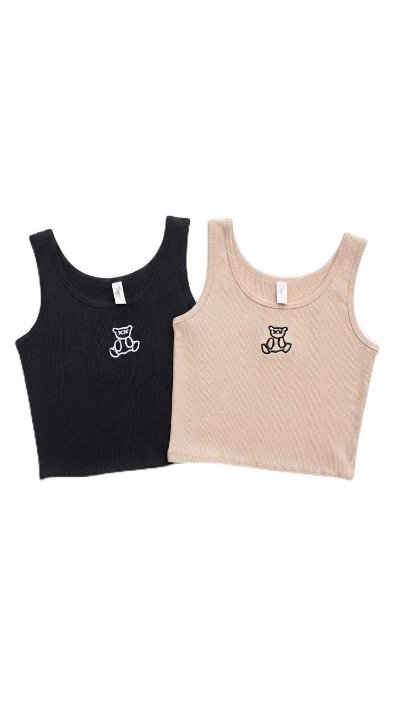 Women's Ribbed Sleeveless Crop Tank Top Black & Beige 2-Pack-image-40