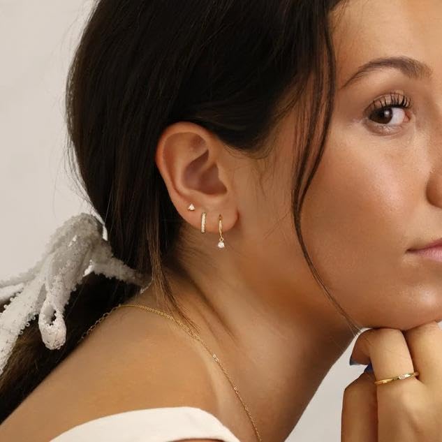 3 Pieces Gold Hoop Earrings Set, Dainty Stud Earrings Trendy Small 14K Gold Plated Hypoallergenic Dangle Cartilage Huggie Hoop Earrings for Women Jewelry Gifts - Image 5