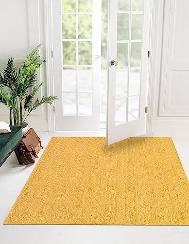 Image of Unique Loom Braided Jute Collection Area Rug - Dhaka (8' Square, Yellow)