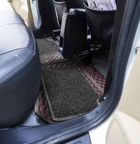 Image of NCEHEAL Premium 7D Floor Mat for Carens Clavis Custom Fitted, Luxury Foot Mats Compatible with Kia Carens Clavis, Set of 4 Pcs, Washable, Classic Black with Red Thread