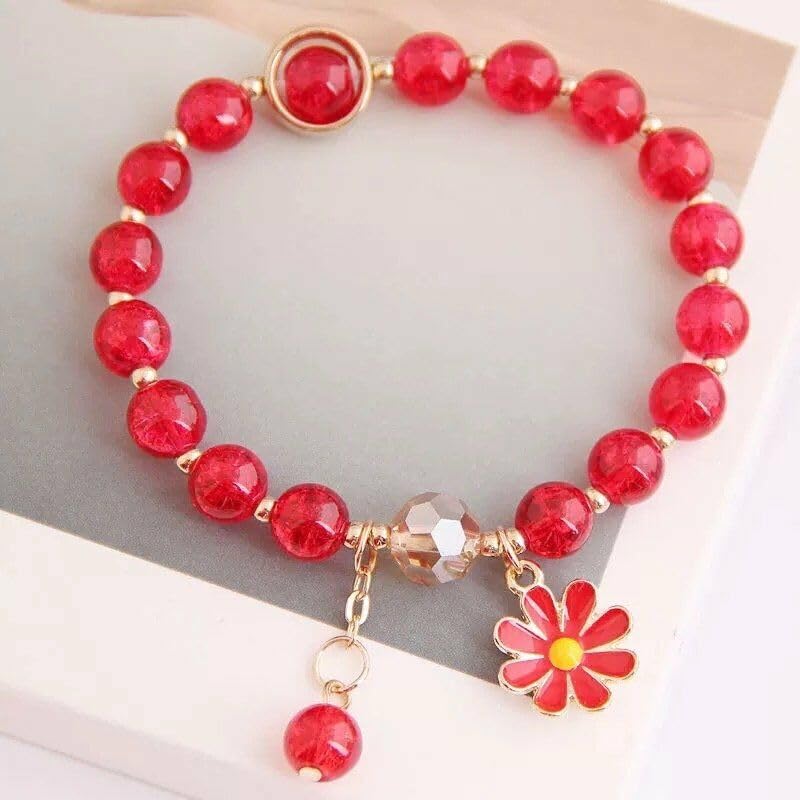 Image of El Regalo 1 PC Dailsy Flower Sparkly Crystal Beads Tassel Bracelet for Girls /Teens /Women- Cute Crackle Beads Daisy Flower Stretch Bracelet