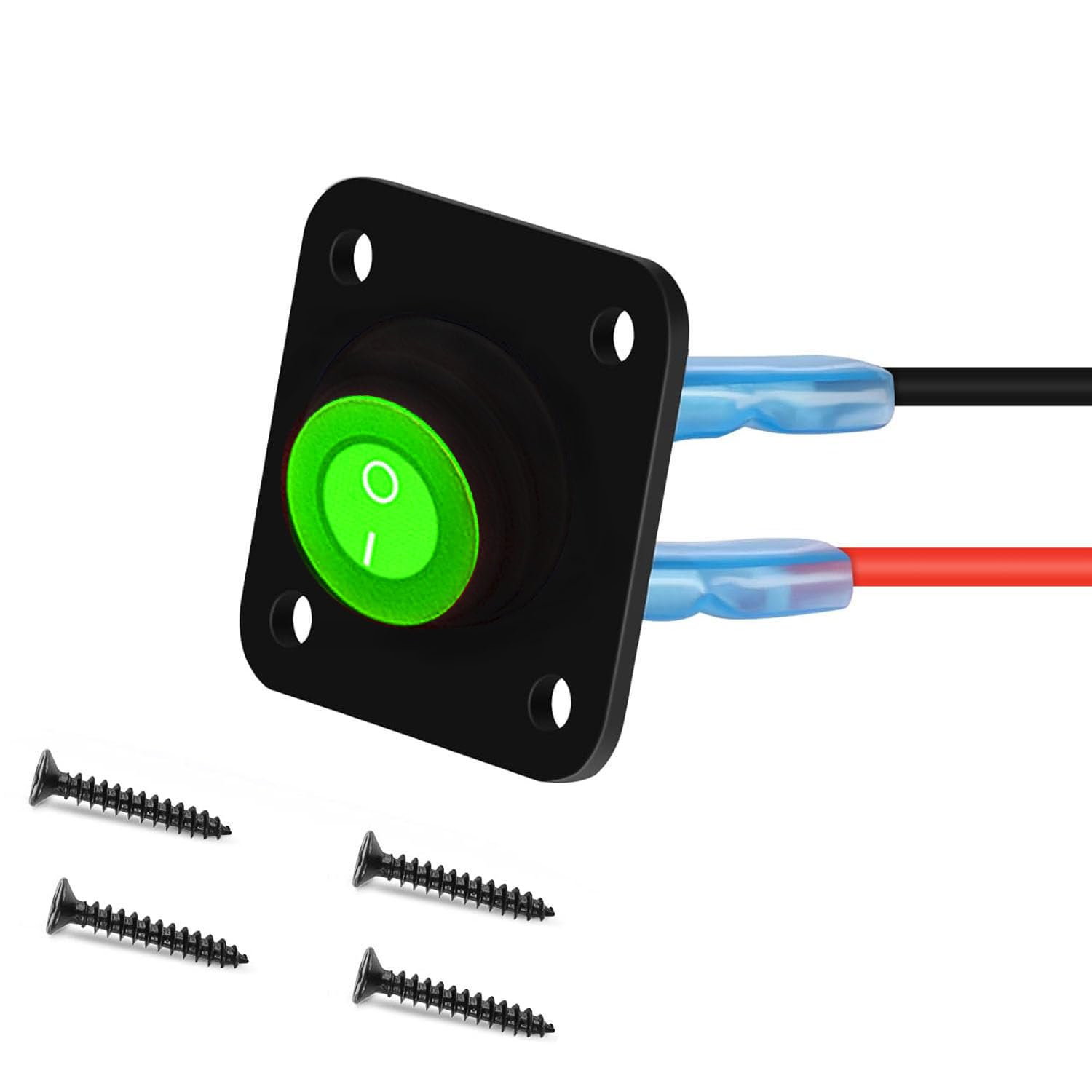 RUNCCI-YUN Basculante Redondo Interruptor, 1 bandas,Impermeable DC12V-24V 20A Panel de interruptor de palanca de LED,SPST 3pines Interruptor Coche para coche, caravana, camión, barco verde
